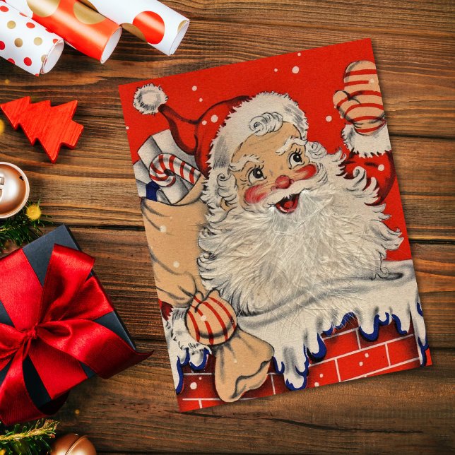 Tarjeta Festiva Vintage Christmas Santa Claus Waving (Subido por el creador)