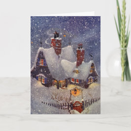 Tarjeta Festiva Vintage Christmas, Santa Claus Workshop North Pole