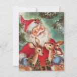 Tarjeta Festiva Vintage Christmas Santa con Riendeer<br><div class="desc">Vintage Navidad Santa con tarjeta de vacaciones Riendeer.</div>