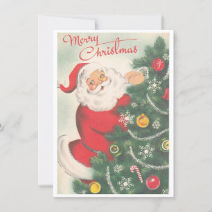 Tarjeta Festiva Vintage Christmas Santa Decoró Tree