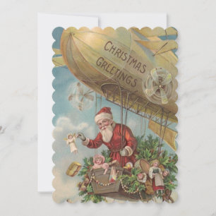 Tarjeta Festiva Vintage Christmas Santa Flying