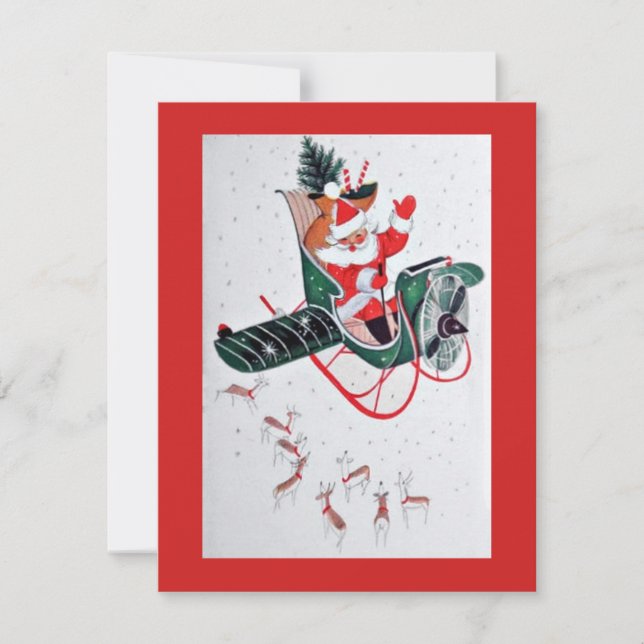 Tarjeta Festiva Vintage Christmas Santa Flying (Anverso)