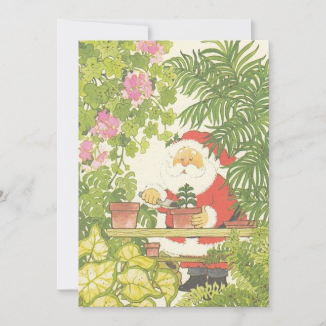 Tarjeta Festiva Vintage Christmas Santa Gardening (Anverso)