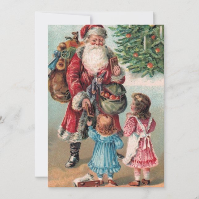 Tarjeta Festiva Vintage Christmas Santa Givings (Anverso)