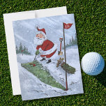 Tarjeta Festiva Vintage Christmas Santa Golfing<br><div class="desc">Vintage Christmas Santa Golfing Holiday Card.</div>