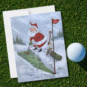 Tarjeta Festiva Vintage Christmas Santa Golfing