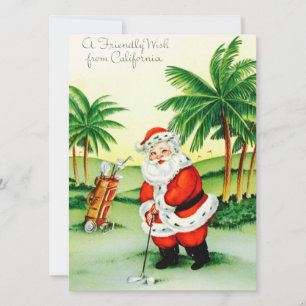 Tarjeta Festiva Vintage Christmas Santa Golfing