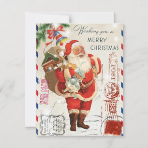 Tarjeta Festiva Vintage Christmas Santa Greetings Mail