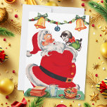 Tarjeta Festiva Vintage Christmas Santa Holding Kitten<br><div class="desc">Papá Noel Vintage de Navidad con tarjeta de vacaciones de gatitos.</div>