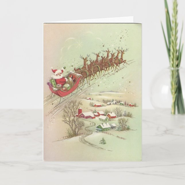 Tarjeta Festiva Vintage Christmas Santa In Sleigh (Anverso)