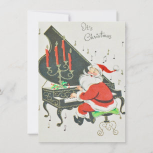 Tarjeta Festiva Vintage Christmas Santa Jugando Piano