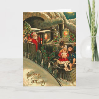 Tarjeta Festiva Vintage Christmas Santa On Train