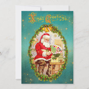Tarjeta Festiva Vintage Christmas Santa Painting