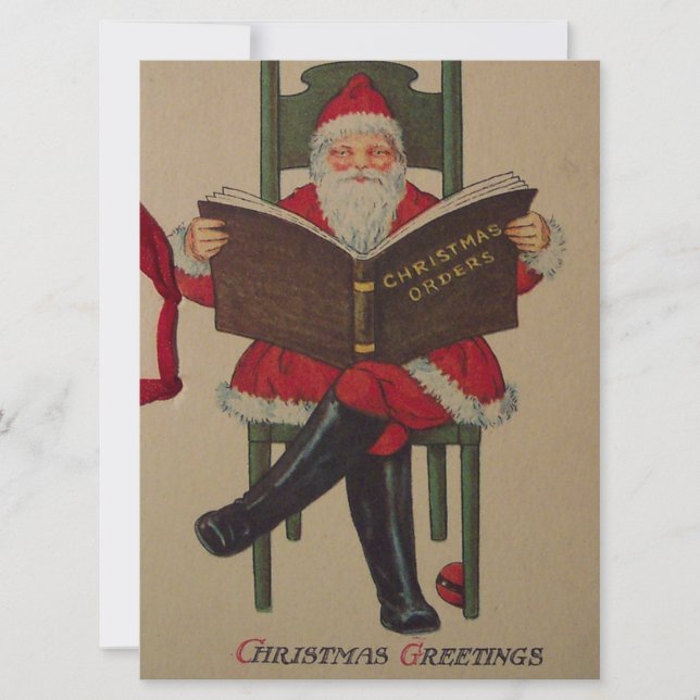 Tarjeta Festiva Vintage Christmas Santa Reading (Anverso)