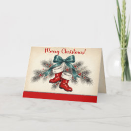Tarjeta Festiva Vintage Christmas Santa’s Boots & Bows