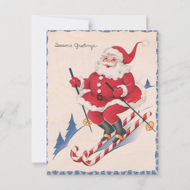 Tarjeta Festiva Vintage Christmas Santa Skiting (Anverso)