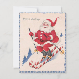 Tarjeta Festiva Vintage Christmas Santa Skiting