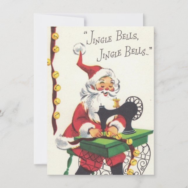 Tarjeta Festiva Vintage Christmas Santa Sowing Bells (Anverso)