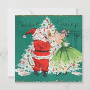 Tarjeta Festiva Vintage Christmas Santa y el árbol decorativo Chic