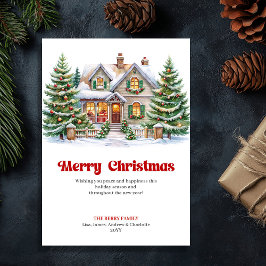 Tarjeta Festiva Vintage Christmas scene quaint festive home card