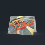 Tarjeta Festiva Vintage Christmas, Science Fiction Futuristci Car<br><div class="desc">Tarjeta fácil de personalizar para Navidades,  ¡simplemente agrega tus nombres! O cambiar fácilmente el mensaje interno a su mensaje de vacaciones de su elección. Imagen de ciencia ficción de ilustracion vintage que muestra un auto futurista volando en tráfico con un hombre manejando.</div>