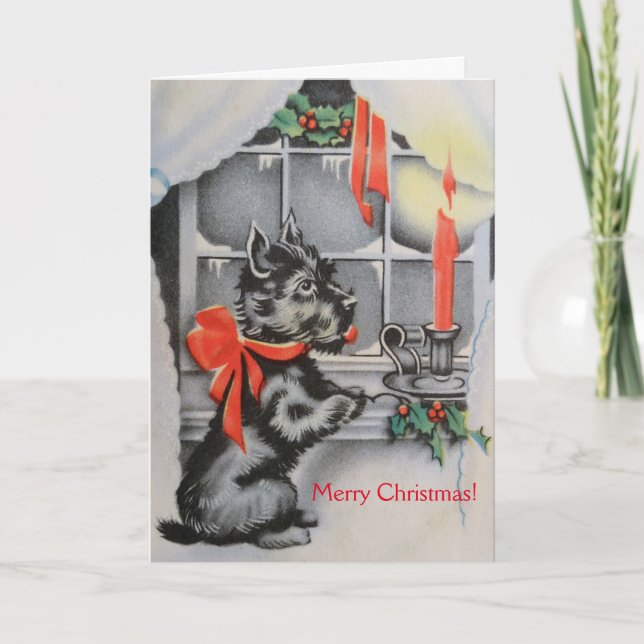 Tarjeta Festiva Vintage Christmas Scottie Dog, (Anverso)