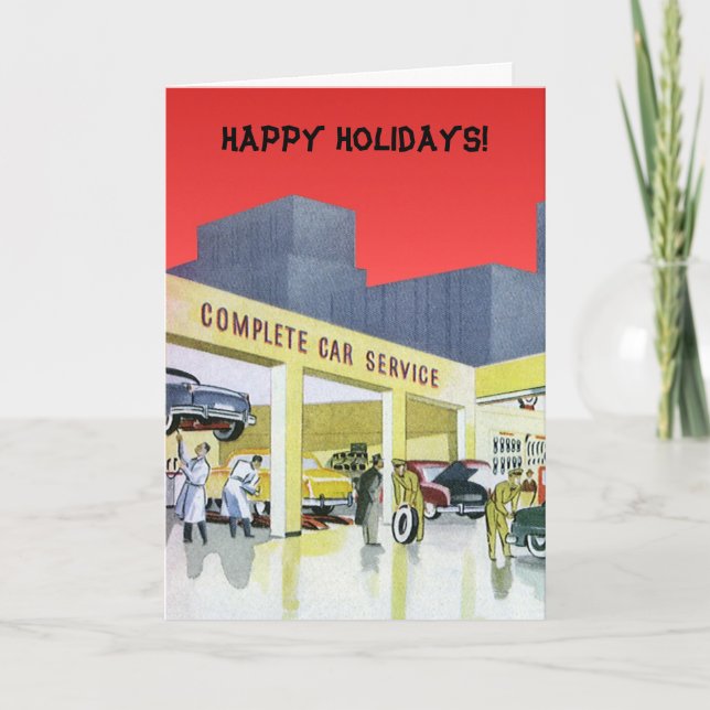 Tarjeta Festiva Vintage Christmas, Service Garage Auto Mechanics (Anverso)
