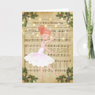 Tarjeta Festiva Vintage Christmas Sheet Music and Ballerina