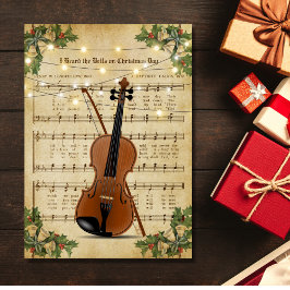Tarjeta Festiva Vintage Christmas Sheet Music and Violin