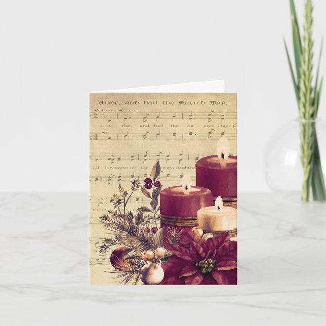 Tarjeta Festiva Vintage Christmas Sheet Music & Candle Arrangememt (Anverso)