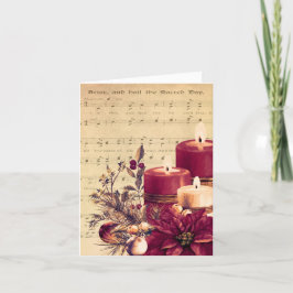 Tarjeta Festiva Vintage Christmas Sheet Music & Candle Arrangememt