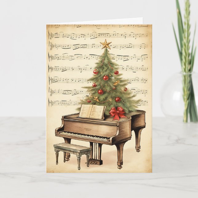 Tarjeta Festiva Vintage Christmas Sheet Music Grand Piano (Anverso)