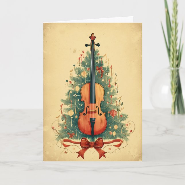 Tarjeta Festiva Vintage Christmas Sheet Music y Cello (Anverso)