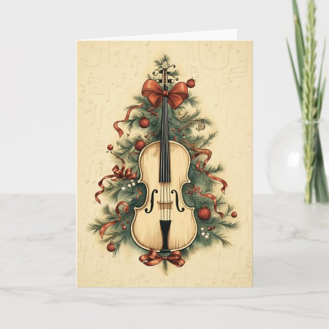 Tarjeta Festiva Vintage Christmas Sheet Music y Cello (Anverso)