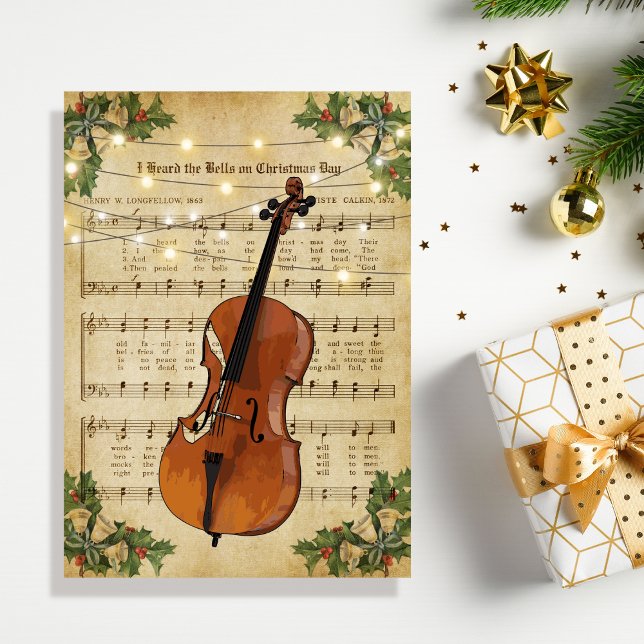 Tarjeta Festiva Vintage Christmas Sheet Music y Cello (Subido por el creador)