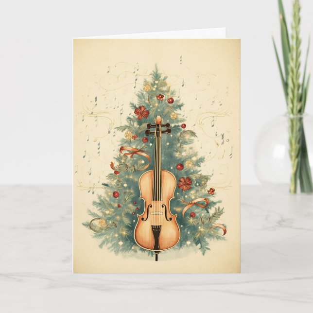 Tarjeta Festiva Vintage Christmas Sheet Music y Cello (Anverso)