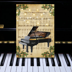 Tarjeta Festiva Vintage Christmas Sheet Music y Grand Piano