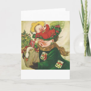 Tarjeta Festiva Vintage Christmas Shopping Madness