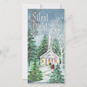 Tarjeta Festiva Vintage Christmas Silent Night Church
