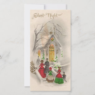 Tarjeta Festiva Vintage Christmas Silent Night Church Holiday Card