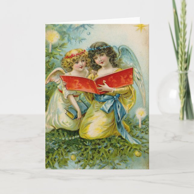 Tarjeta Festiva Vintage Christmas Singing Angels (Anverso)