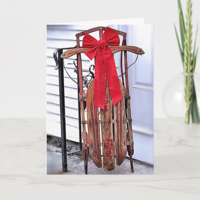 Tarjeta Festiva Vintage Christmas Sled (Anverso)