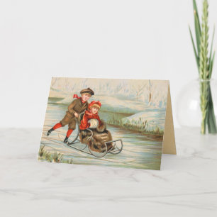 Tarjeta Festiva Vintage Christmas Sledding Cards