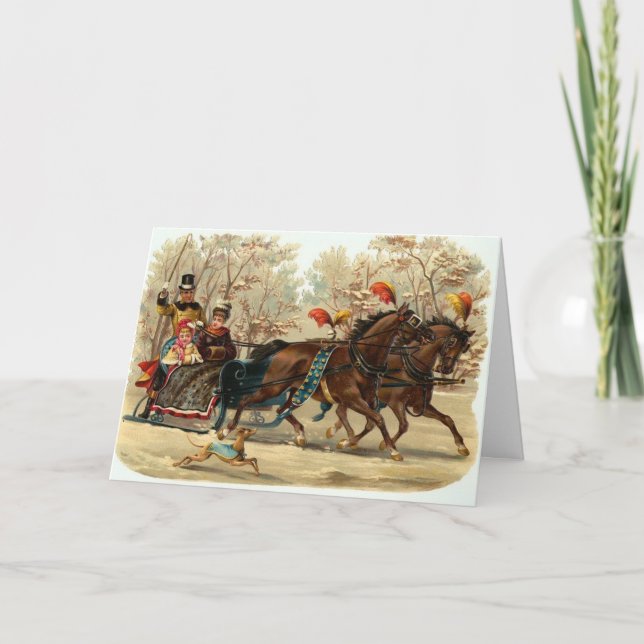 Tarjeta Festiva Vintage Christmas Sleigh Ride, (Anverso)