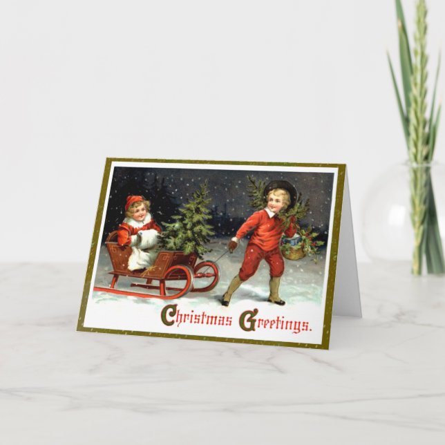 Tarjeta Festiva Vintage Christmas Sleigh Ride (Anverso)