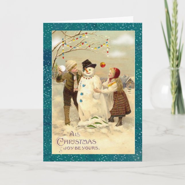 Tarjeta Festiva Vintage Christmas Snowman (Anverso)