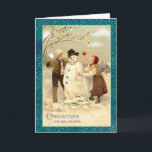 Tarjeta Festiva Vintage Christmas Snowman<br><div class="desc">Traiga de vuelta los buenos días con esta hermosa tarjeta de Navidades de vacaciones. Puede personalizar esta tarjeta nostálgica con su propio texto usando la sección "Personalízalo" a su derecha. Esta imagen retro ha sido extraída de antiguas obras de arte y ampliada para esta tarjeta de saludo. Aunque he hecho...</div>