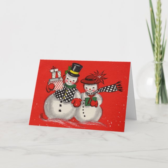 Tarjeta Festiva Vintage Christmas Snowman (Anverso)