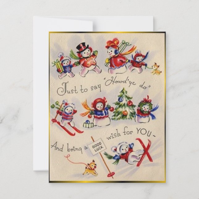 Tarjeta Festiva Vintage Christmas Snowman (Anverso)