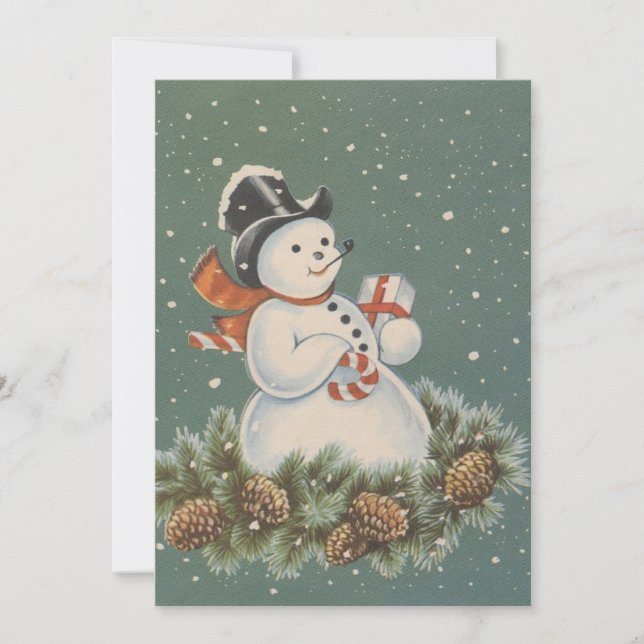 Tarjeta Festiva Vintage Christmas Snowman (Anverso)